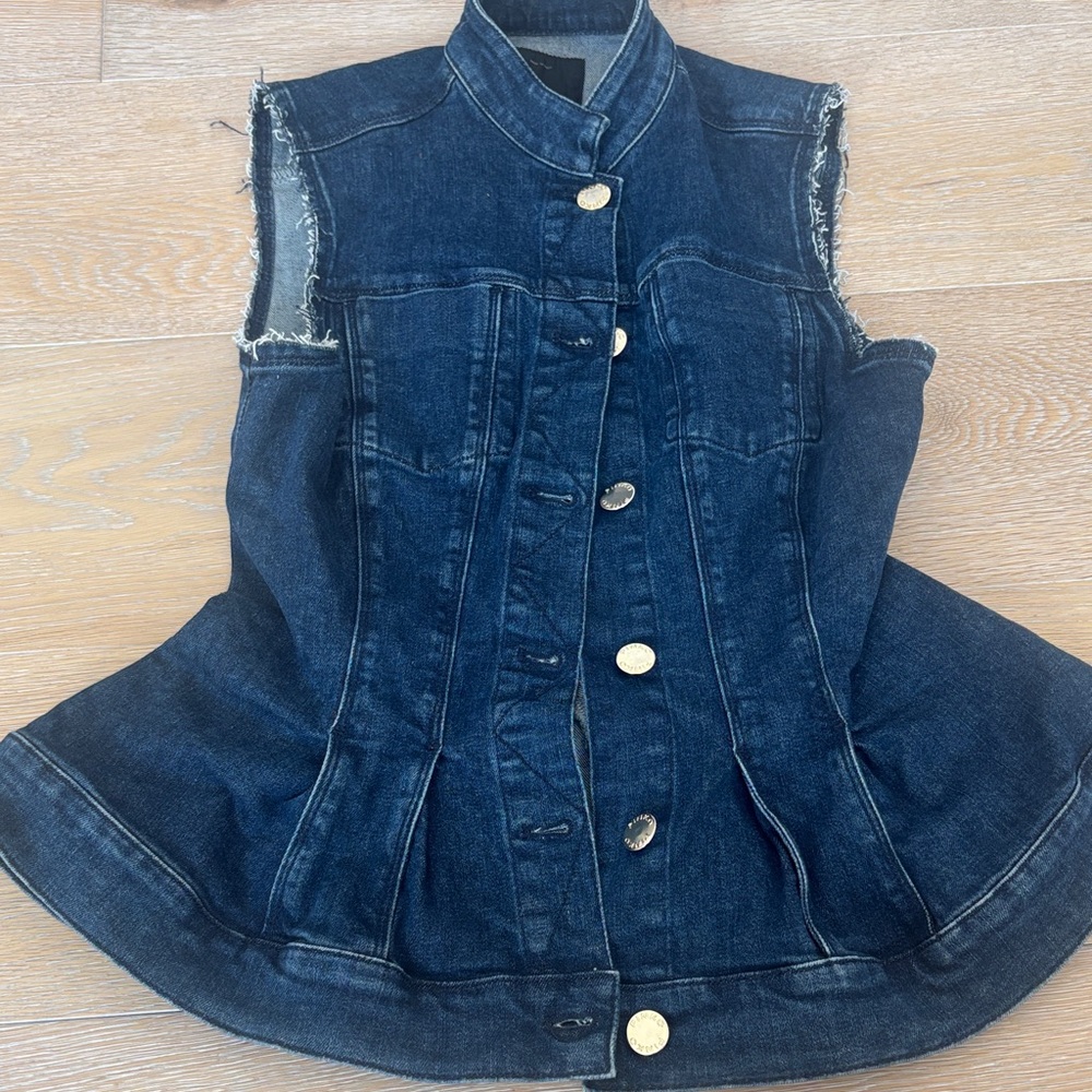 Pinko Blue Denim Vest with Gold Accent